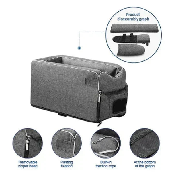 Pet Car Seat Travel Bag with Zipper Top and Collar Lanyard for Small Dogs and Cats in Beige Or Gray