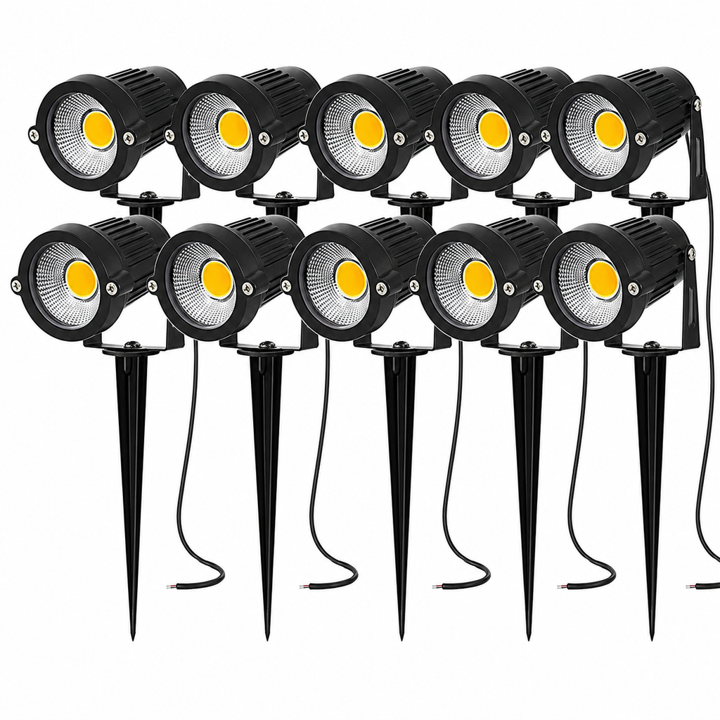 10-Pack of 12V LED Garden Spotlights - 270° Adjustable Head, 500 Lumens