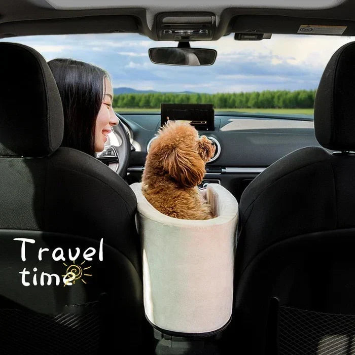 Pet Car Seat Travel Bag with Zipper Top and Collar Lanyard for Small Dogs and Cats in Beige Or Gray