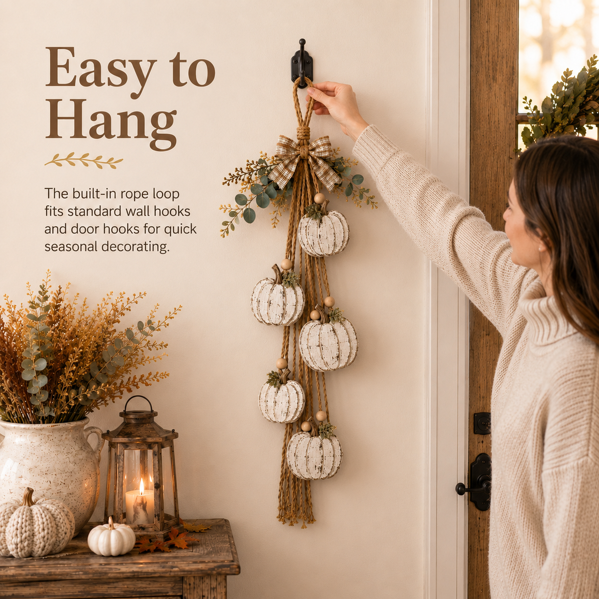 Riafu – Rustic White Pumpkin Hanging Swag