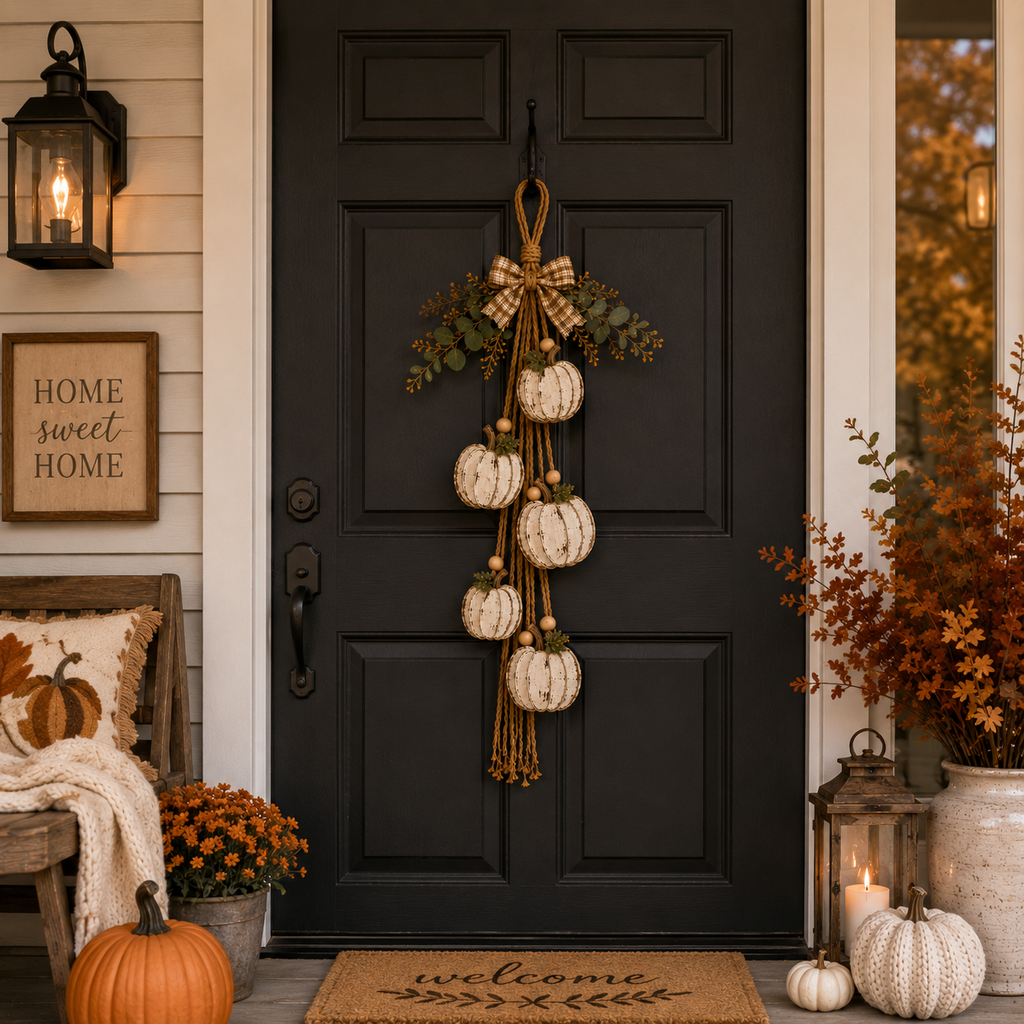 Riafu – Rustic White Pumpkin Hanging Swag