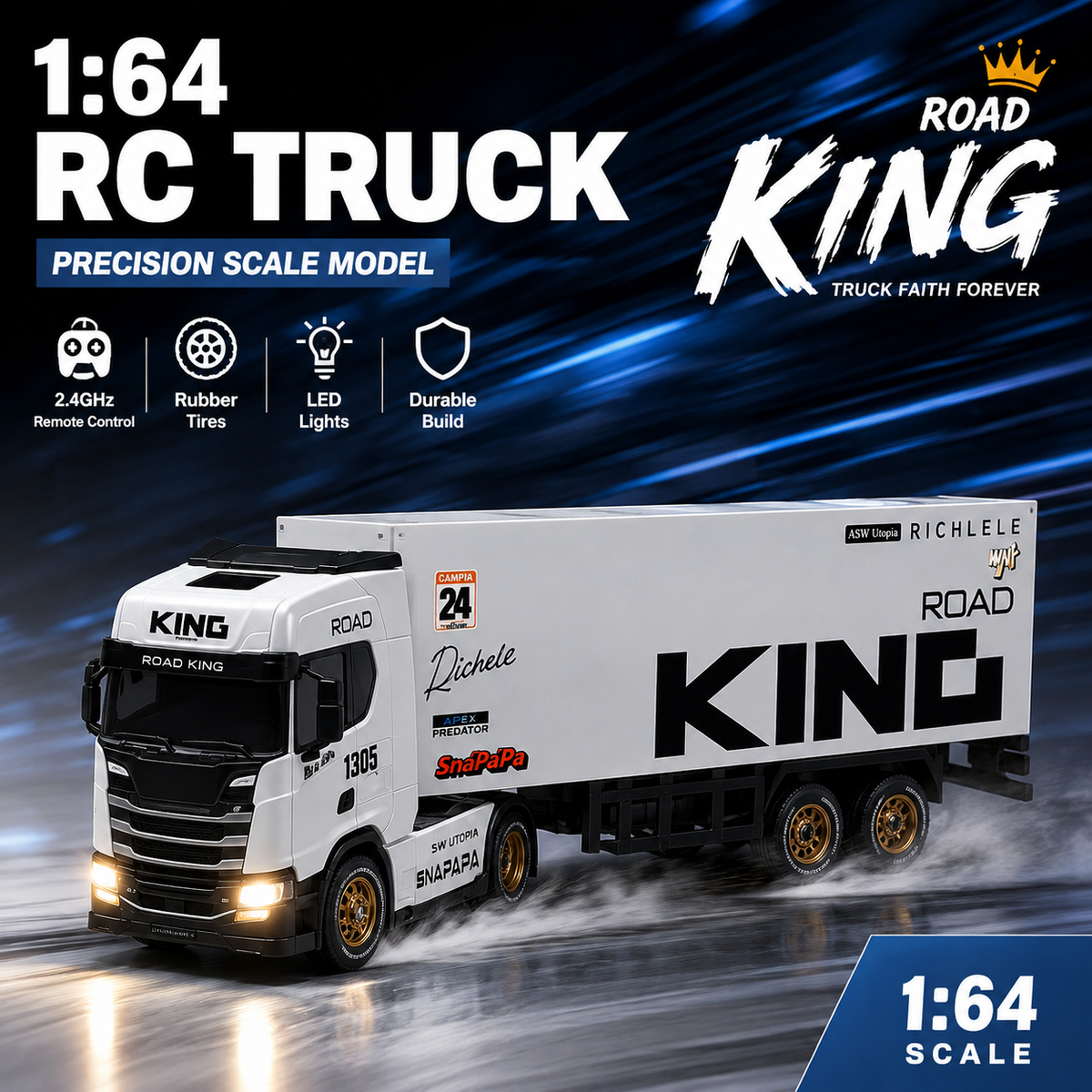 1:64 Alloy Container Truck RC Vehicle, NF04