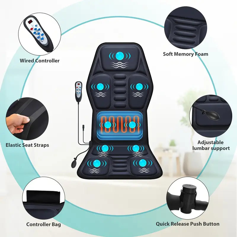 Riafu Full Back Massager with Heat – Shiatsu Chair Pad, Deep-Kneading, Adjustable Intensity