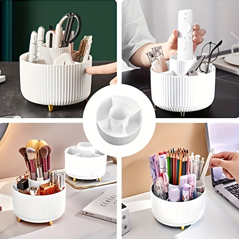 Modern Makeup Storage | Rotating Cosmetic Organizer with Gold Accents