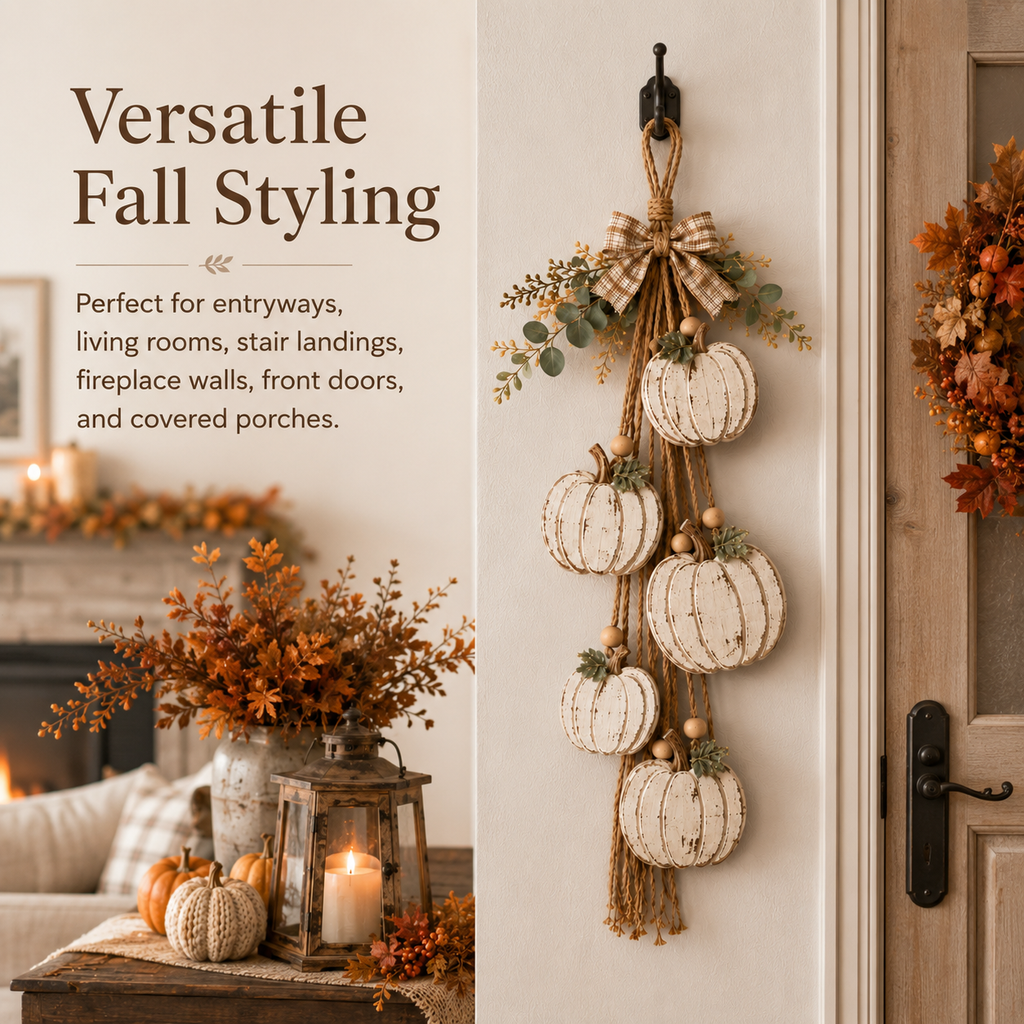 Riafu – Rustic White Pumpkin Hanging Swag
