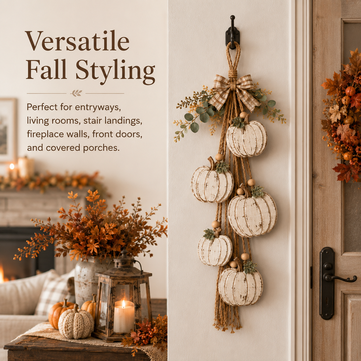 Riafu – Rustic White Pumpkin Hanging Swag