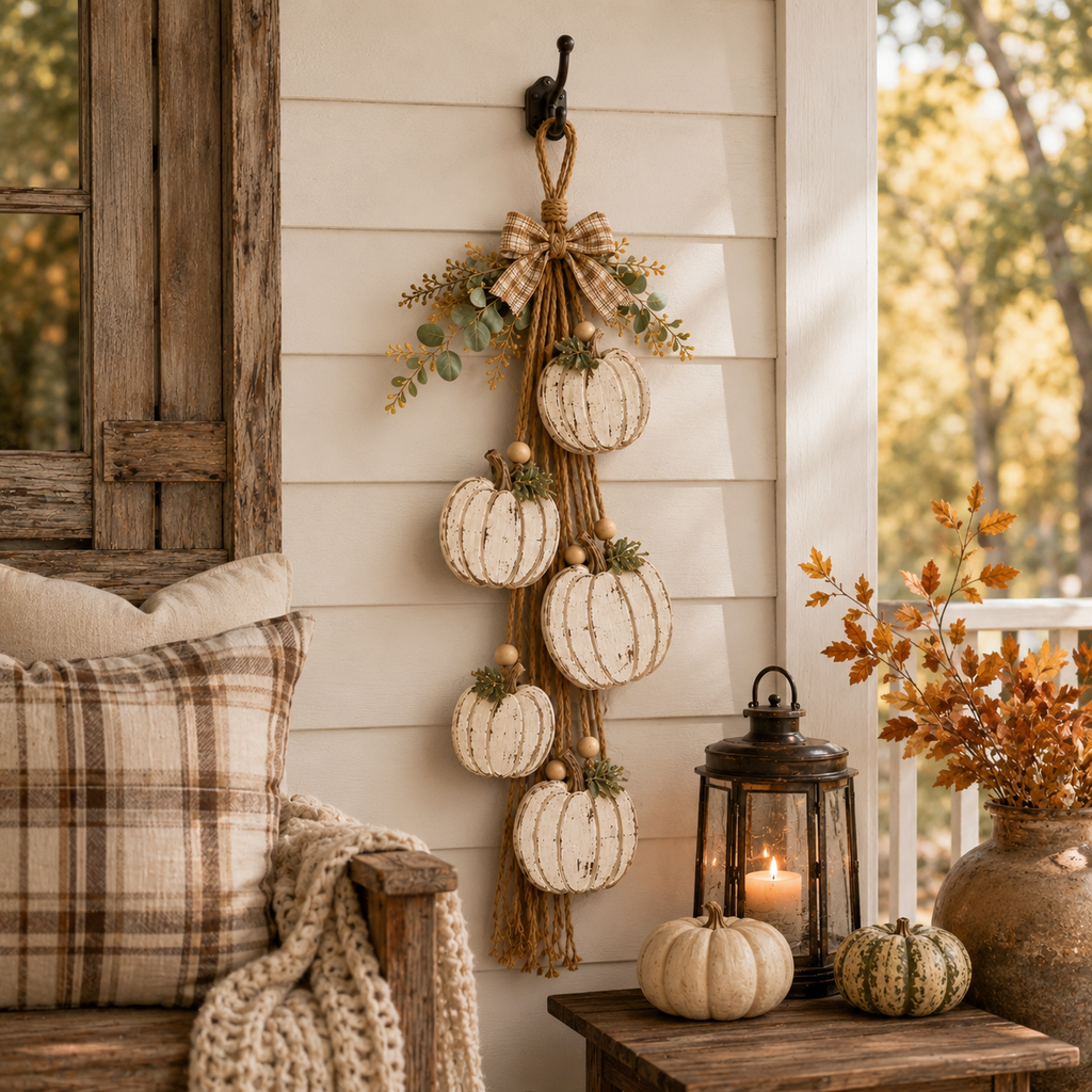 Riafu – Rustic White Pumpkin Hanging Swag