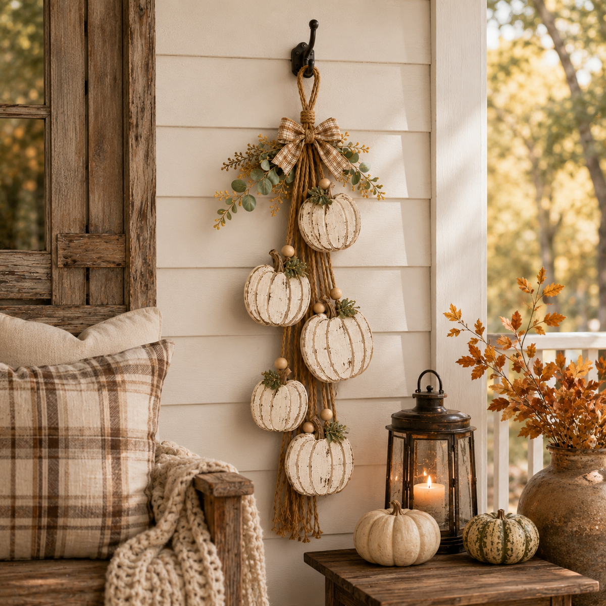 Riafu – Rustic White Pumpkin Hanging Swag