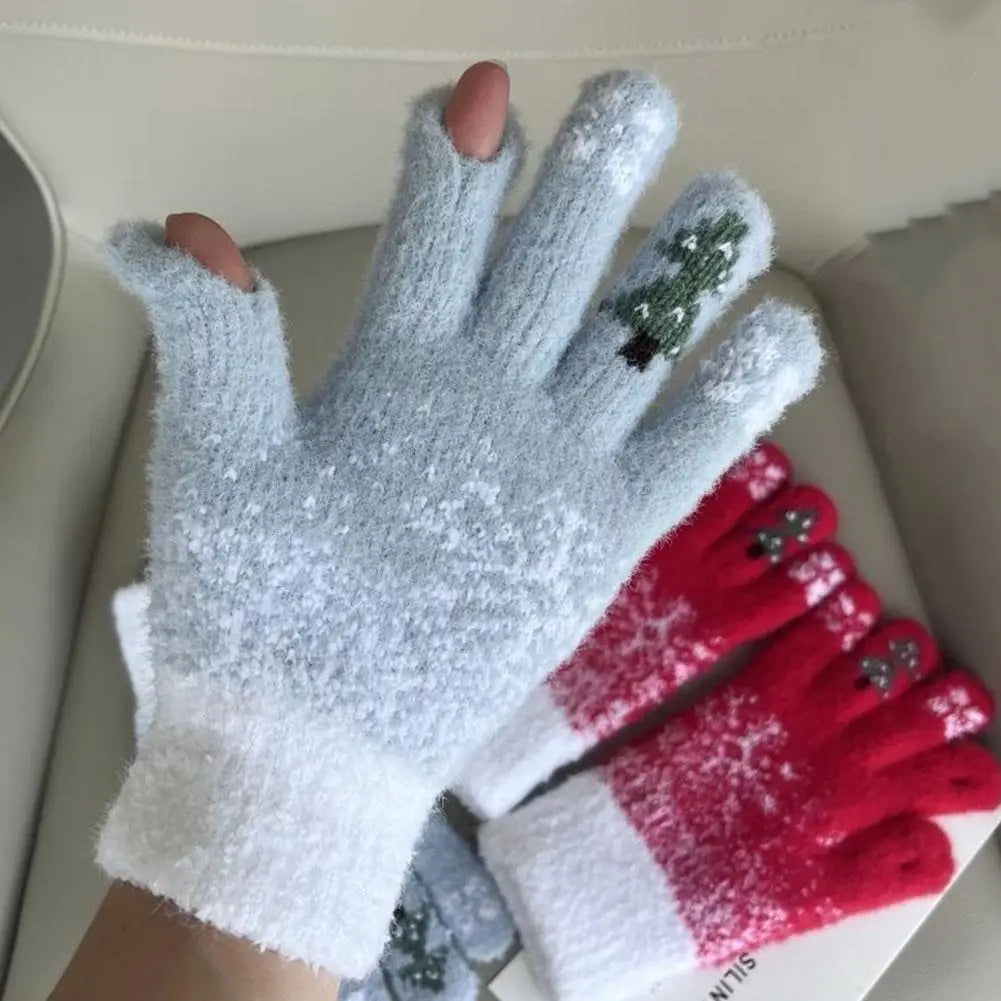 Festive Fleece Lined Knit Fingerless Gloves