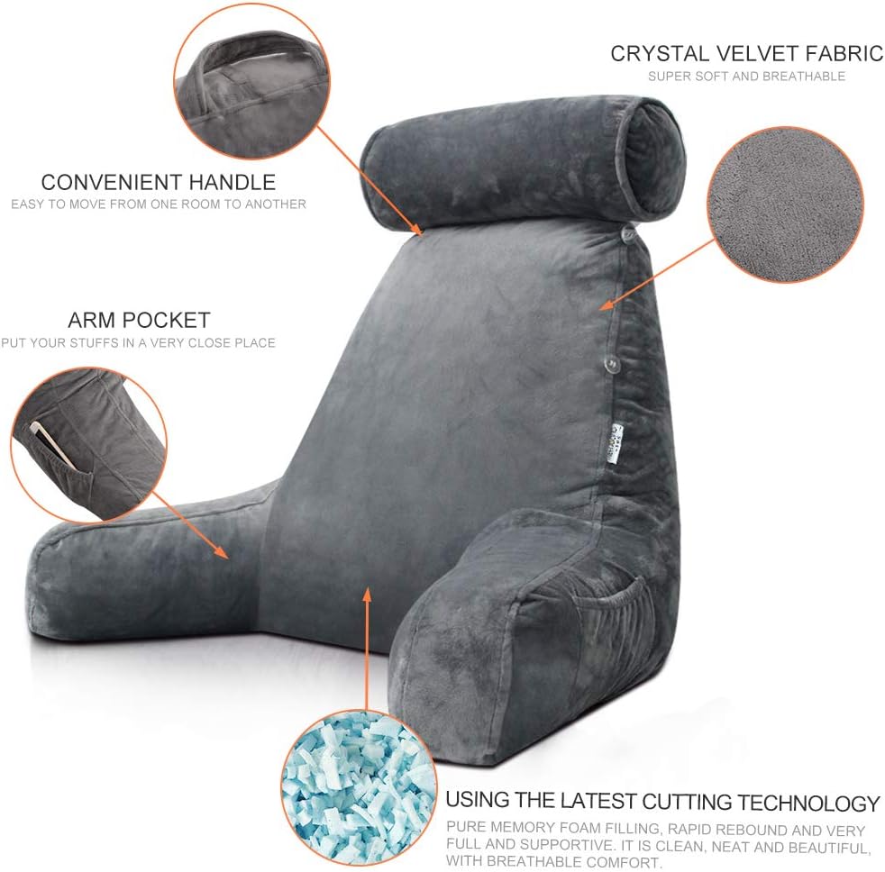 Riafu Reading Pillow with Arms – Backrest Support Cushion for Bed & Couch