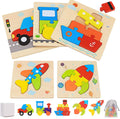 Riafu Montessori Wooden Vehicle Puzzles – Set of 5 for Toddlers