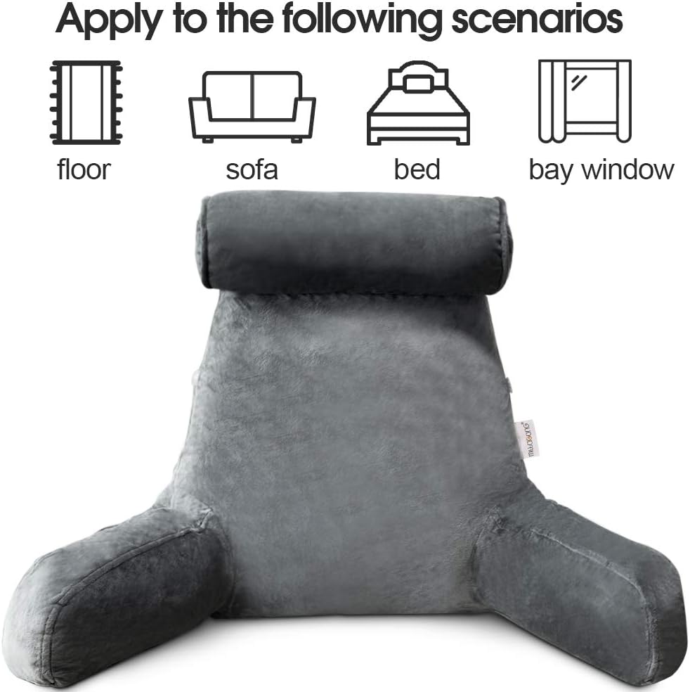 Riafu Reading Pillow with Arms – Backrest Support Cushion for Bed & Couch