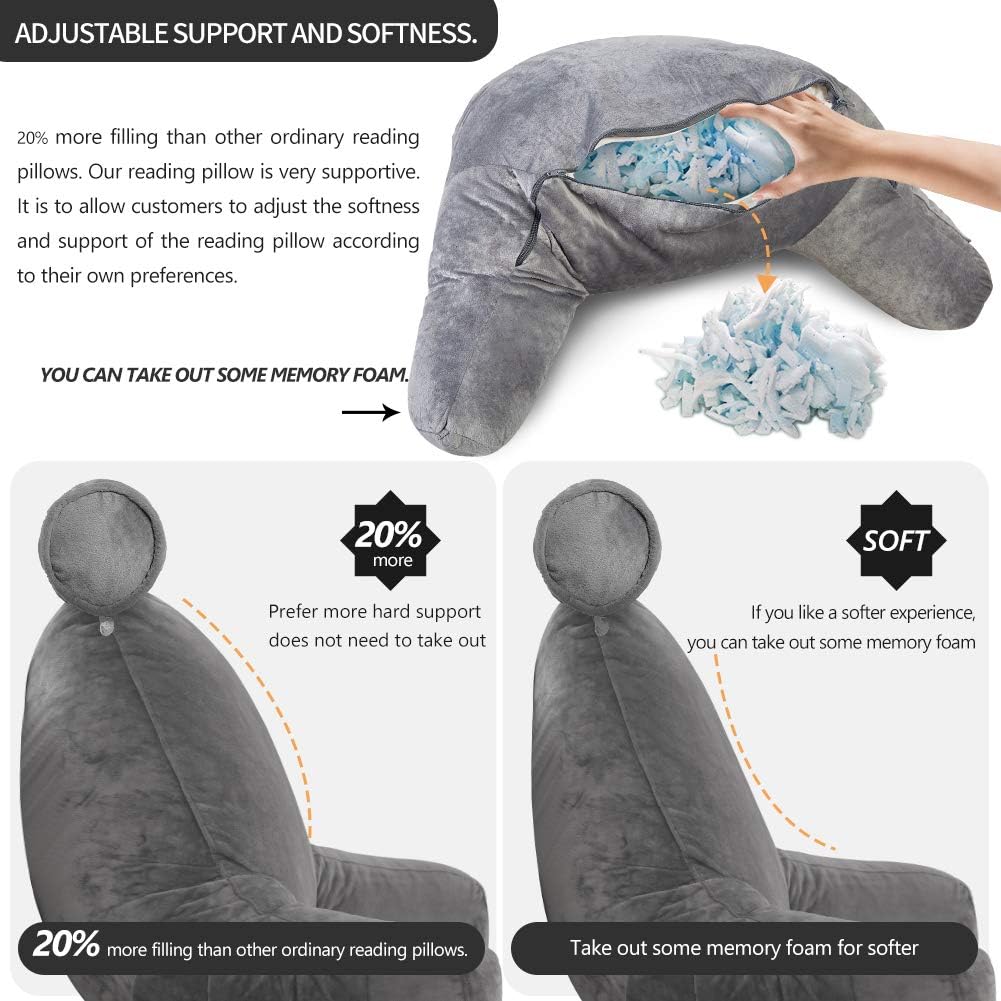 Riafu Reading Pillow with Arms – Backrest Support Cushion for Bed & Couch