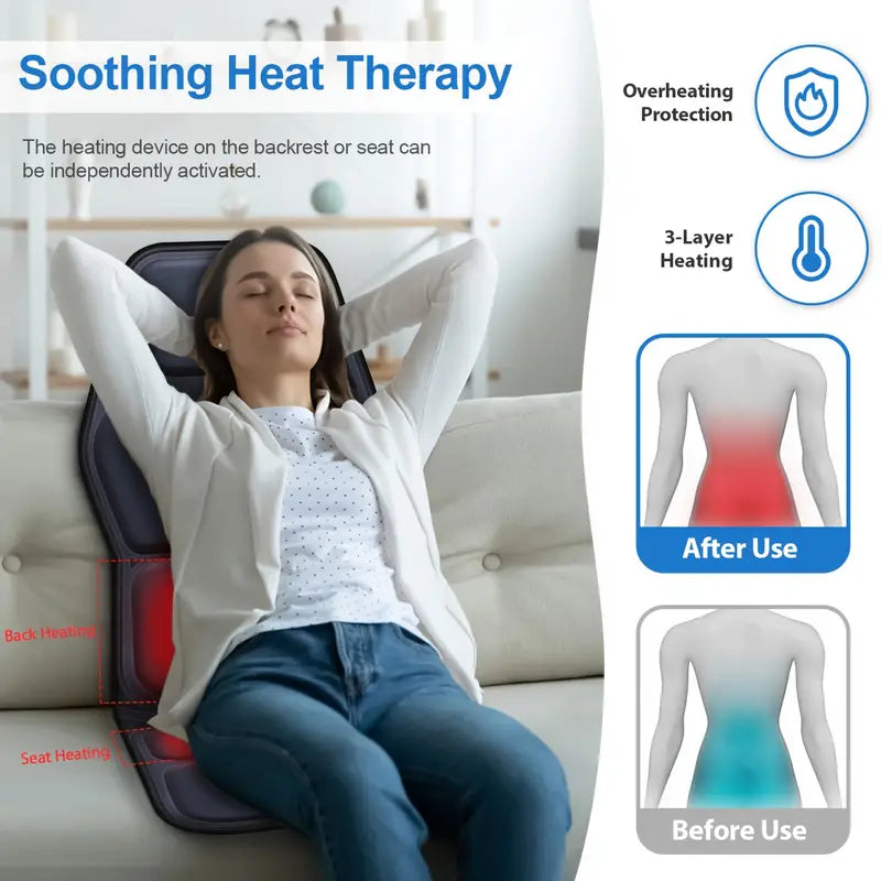 Riafu Full Back Massager with Heat – Shiatsu Chair Pad, Deep-Kneading, Adjustable Intensity