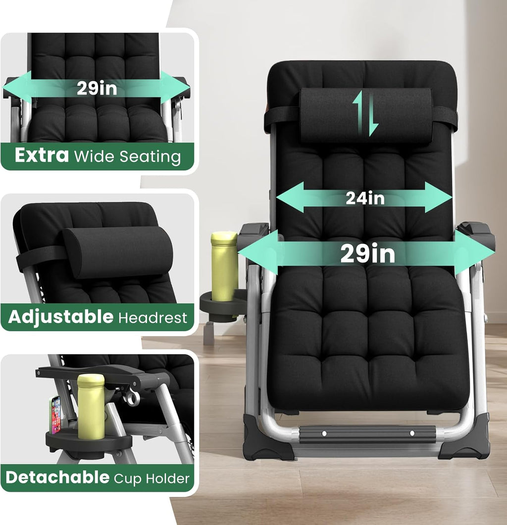 Riafu Outdoor Lounge Chair for Back Pain – Reclining Folding Chair, 500LB Support