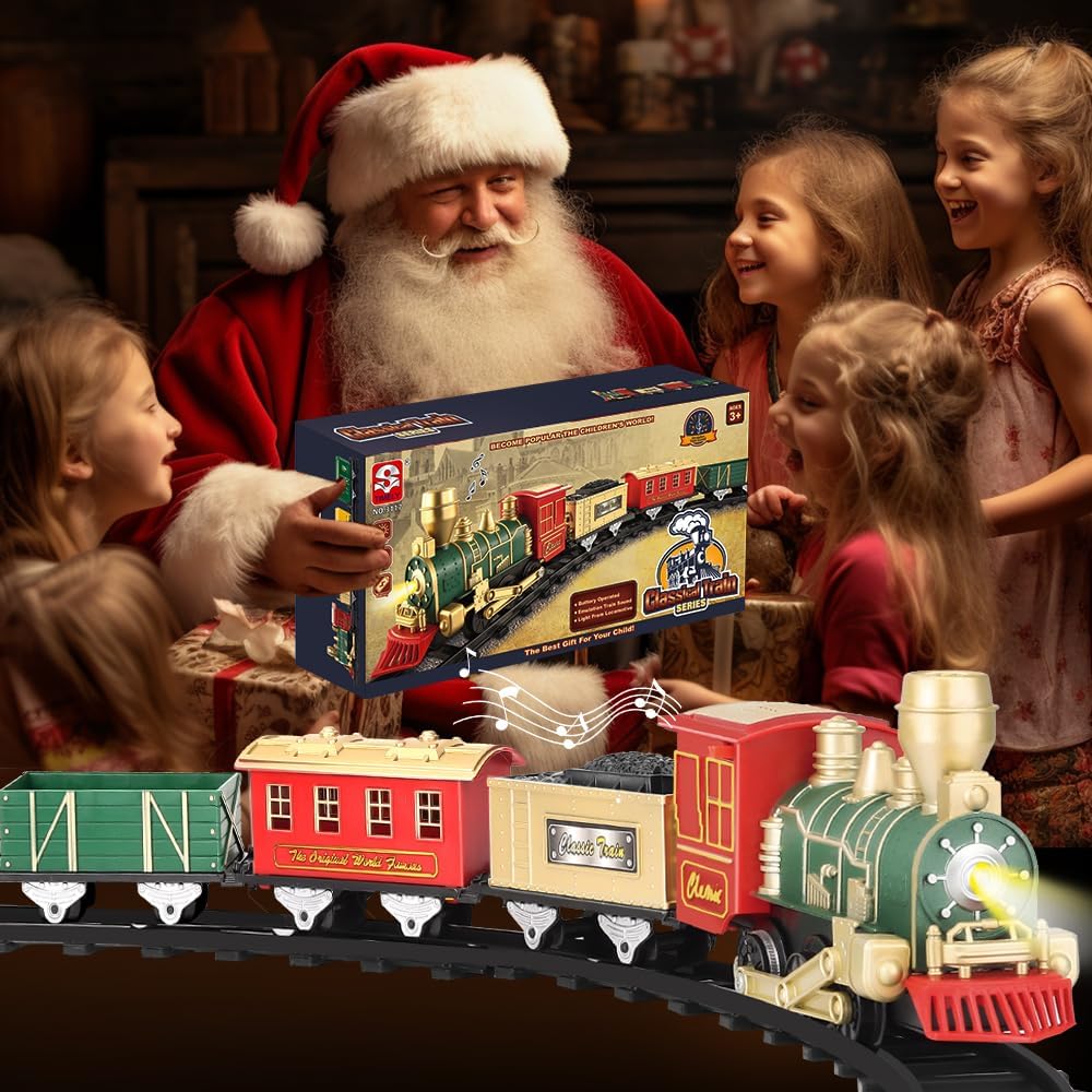 XINGYING Electric Train Set for Kids Ages 4-8, Complete Toy Train with Lights & Sounds, Train Toys with Cars & Tracks for Christmas and All-Year Play