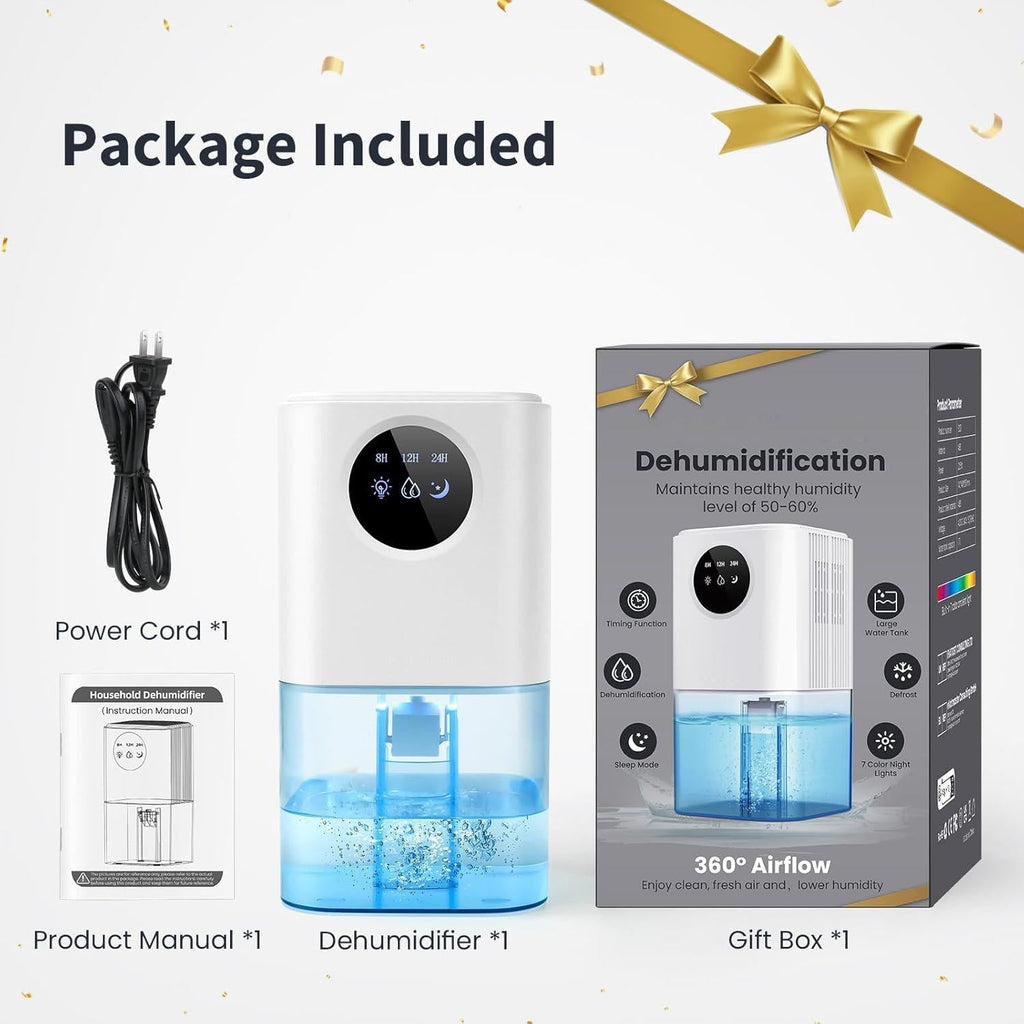 Riafu Portable Dehumidifier for Bedroom/Bathroom – Quiet Damp Air Moisture Remover