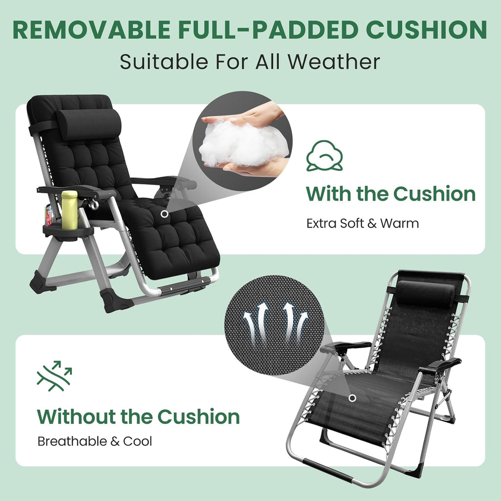 Riafu Portable Folding Lounge Chair – Heavy-Duty Outdoor Recliner with 500LB Capacity