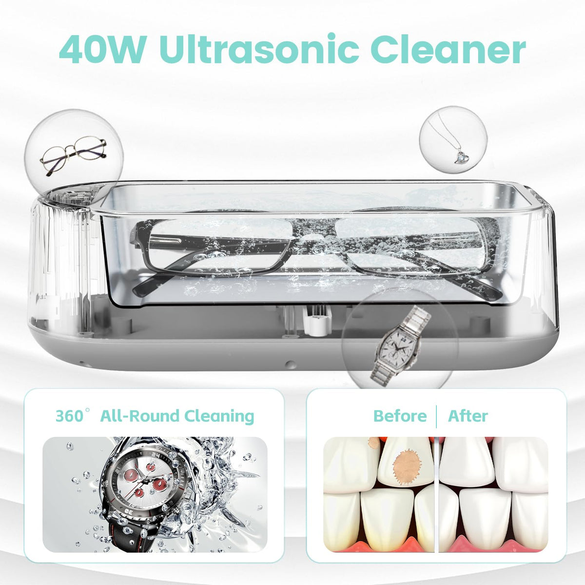 Riafu Ultrasonic Jewelry Cleaner – Portable Sonic Cleaning Machine for Rings, Glasses & Watches
