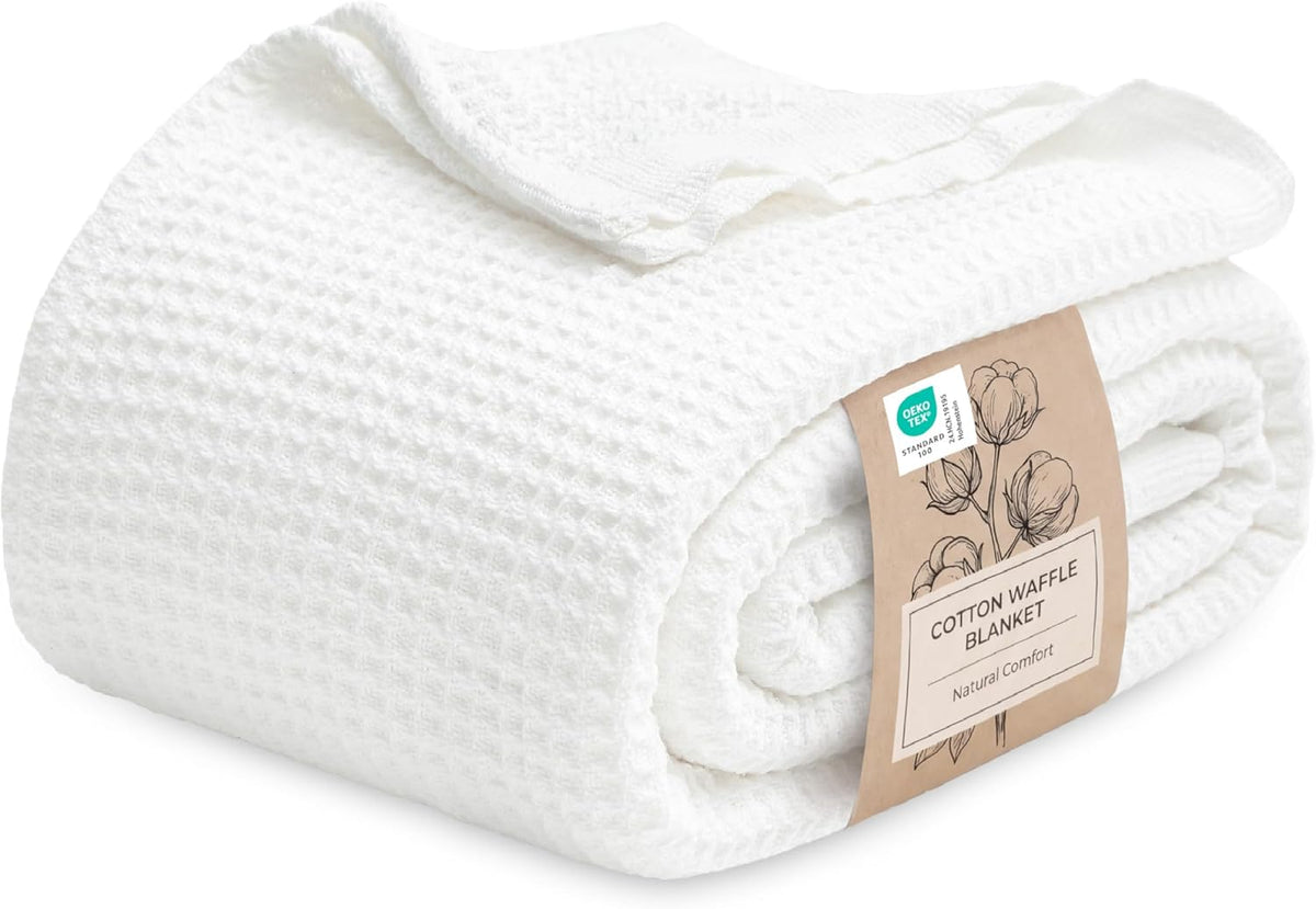 Riafu – 100% Cotton Queen Blanket with Cooling Waffle Weave | Soft & Breathable for Summer Comfort