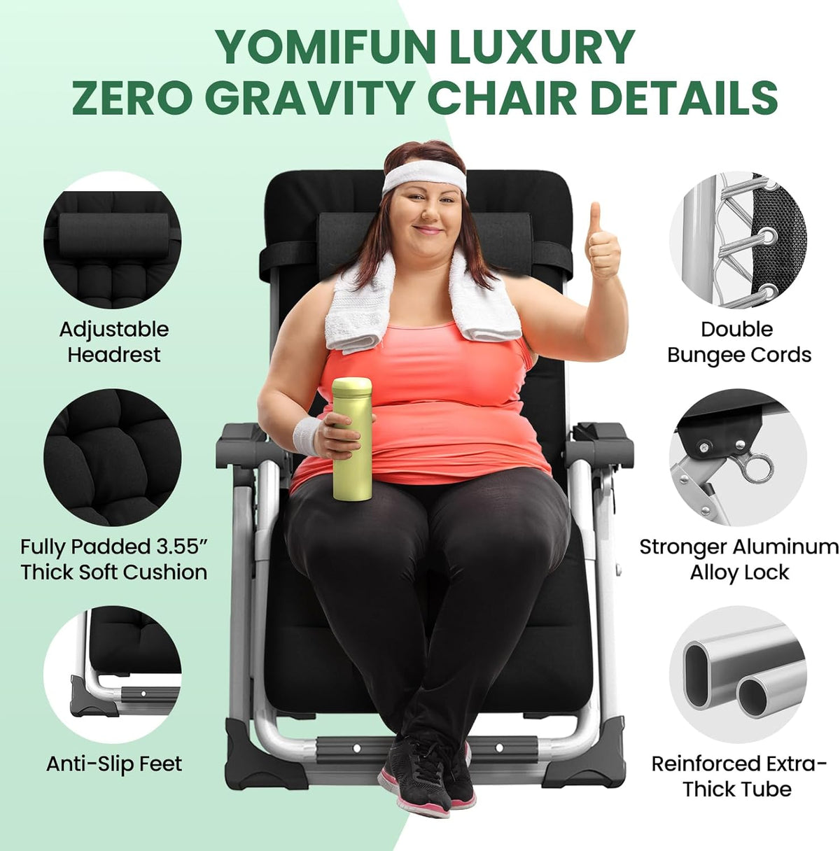 Riafu Outdoor Lounge Chair for Back Pain – Reclining Folding Chair, 500LB Support