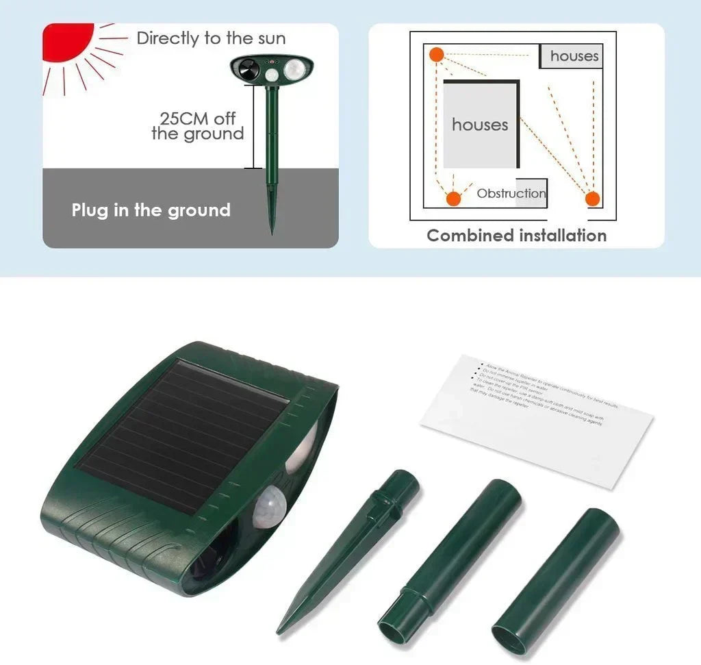 Riafu Solar Ultrasonic Chipmunk Repeller – Outdoor Rodent Deterrent Device