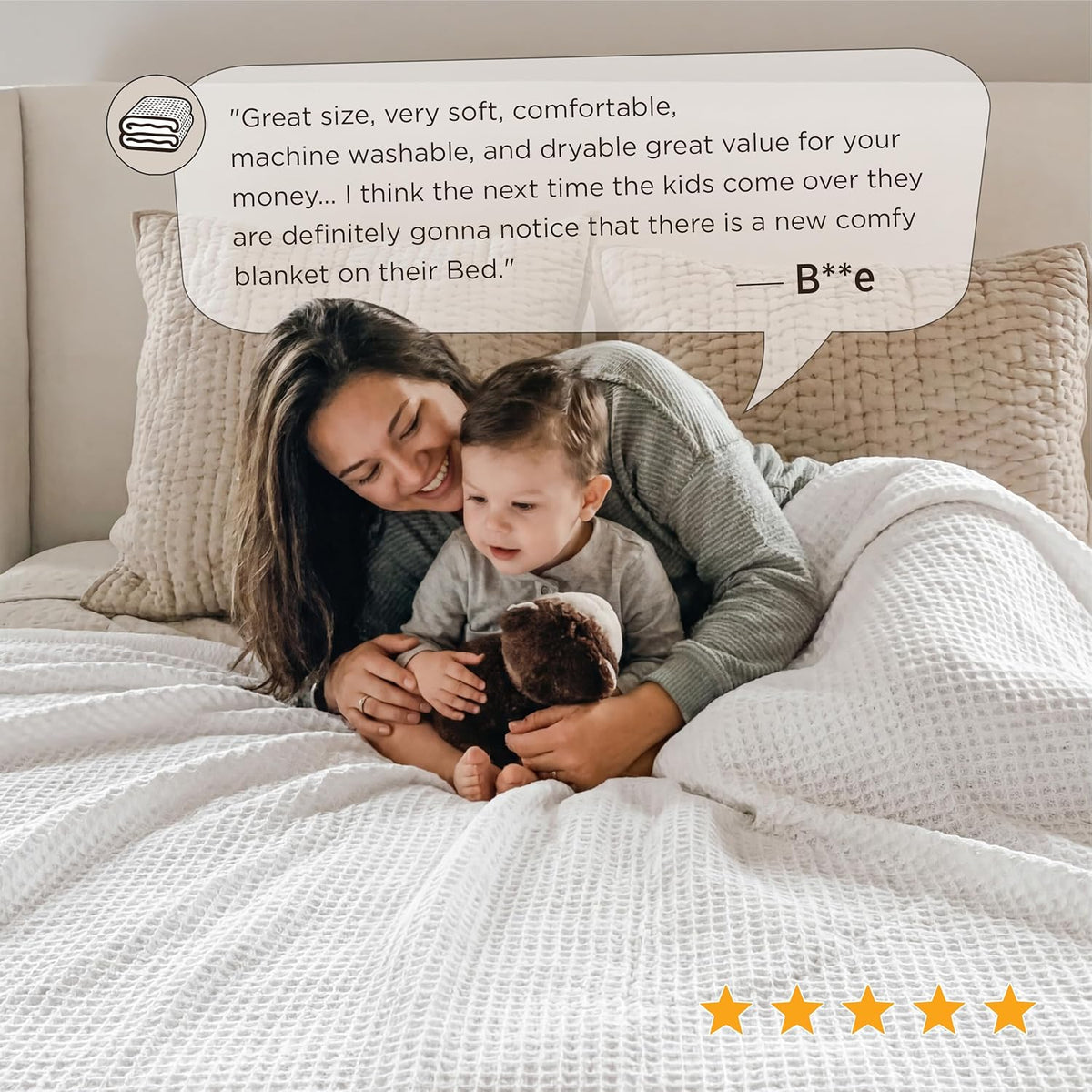 Riafu – 100% Cotton Queen Blanket with Cooling Waffle Weave | Soft & Breathable for Summer Comfort