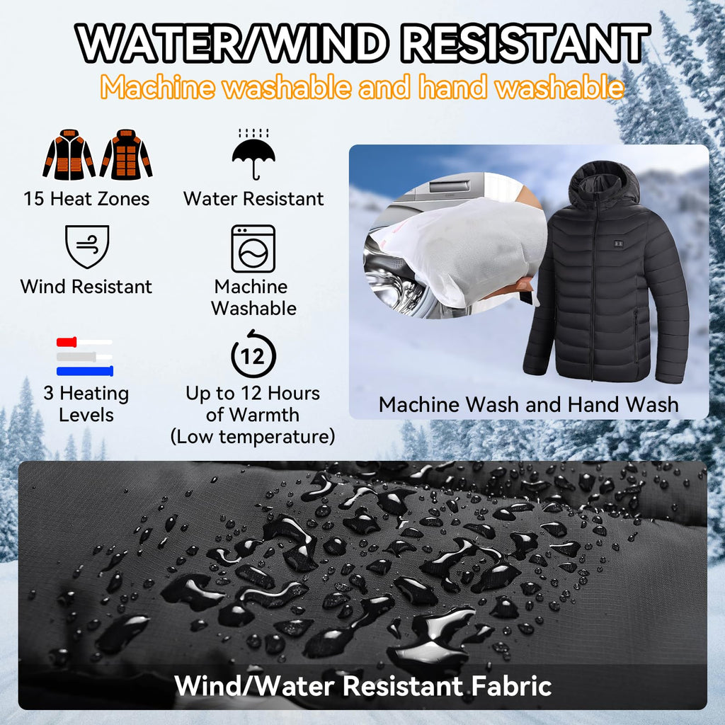 Unisex Heated Jacket with Battery and 15 Heating Zones