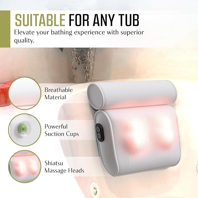 Massaging Bath Pillow with Strong Suction Cups for Head Neck and Shoulder Support