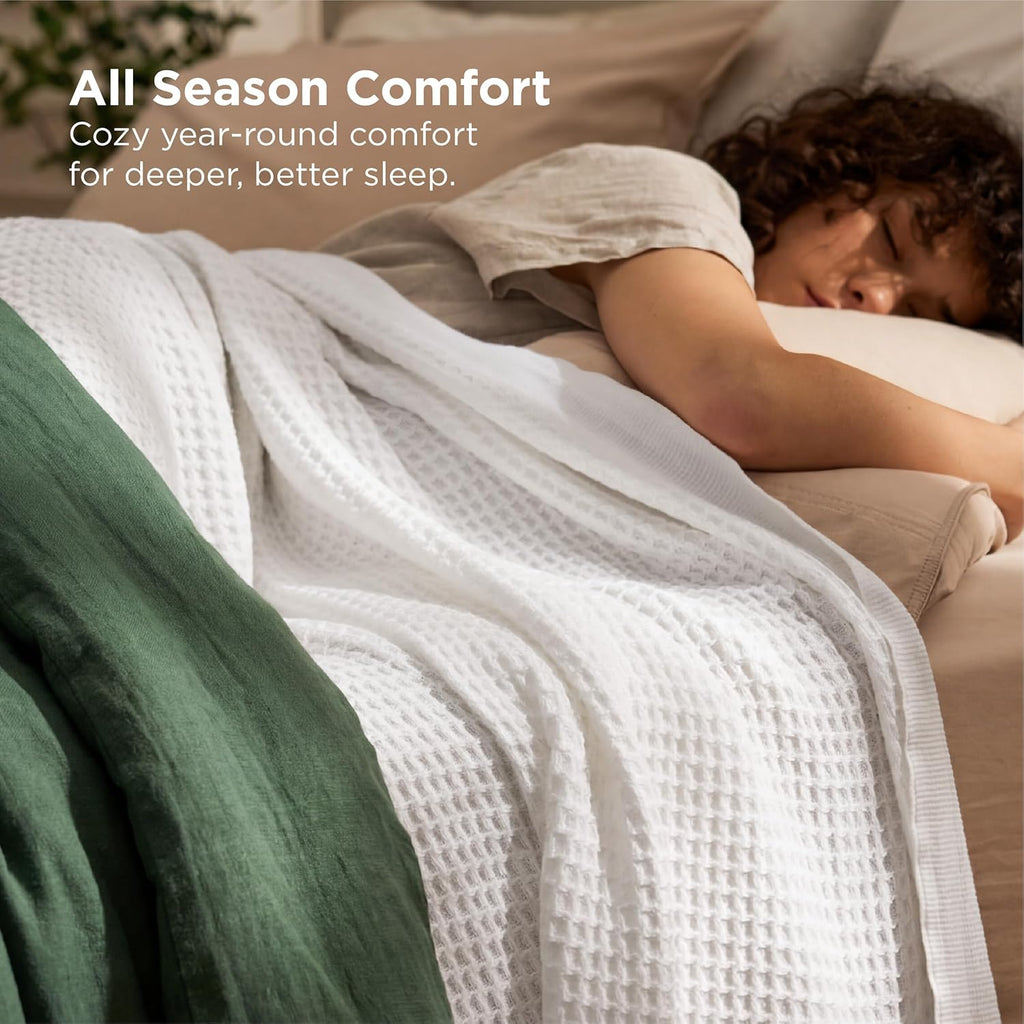 Riafu – 100% Cotton Queen Blanket with Cooling Waffle Weave | Soft & Breathable for Summer Comfort