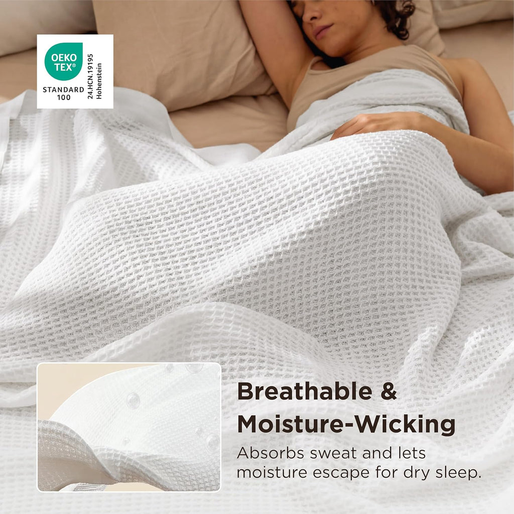 Riafu – 100% Cotton Queen Blanket with Cooling Waffle Weave | Soft & Breathable for Summer Comfort