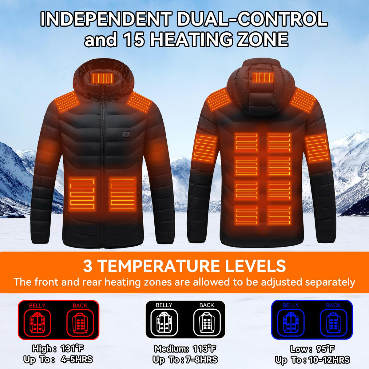 Unisex Heated Jacket with Battery and 15 Heating Zones
