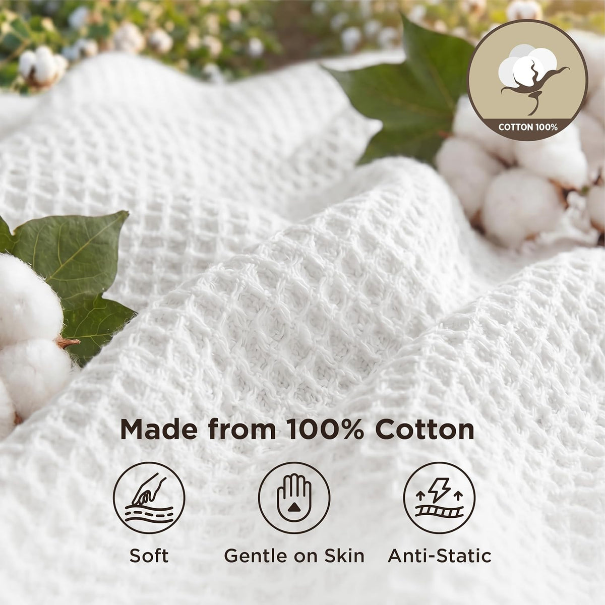 Riafu – 100% Cotton Queen Blanket with Cooling Waffle Weave | Soft & Breathable for Summer Comfort