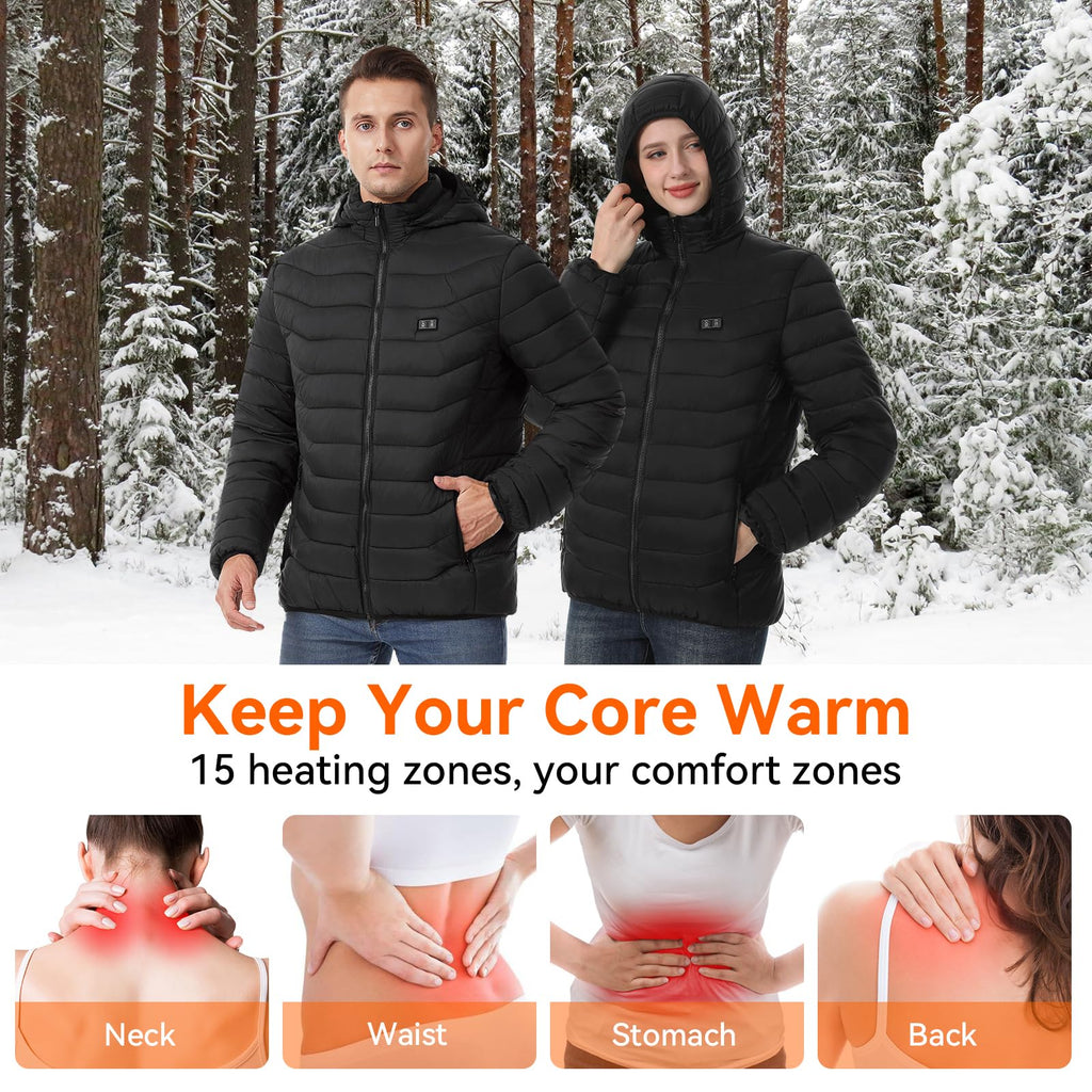 Unisex Heated Jacket with Battery and 15 Heating Zones
