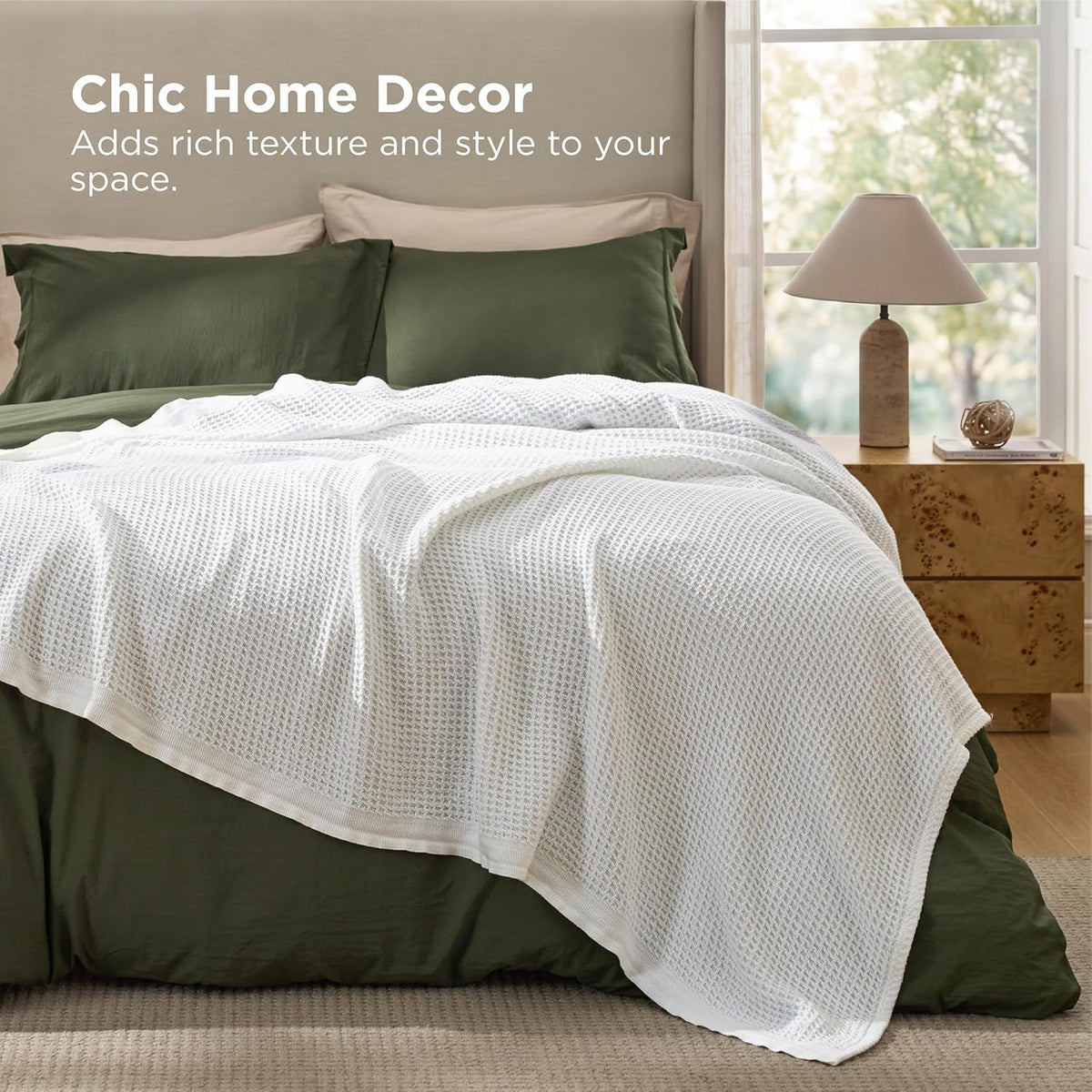 Riafu – 100% Cotton Queen Blanket with Cooling Waffle Weave | Soft & Breathable for Summer Comfort