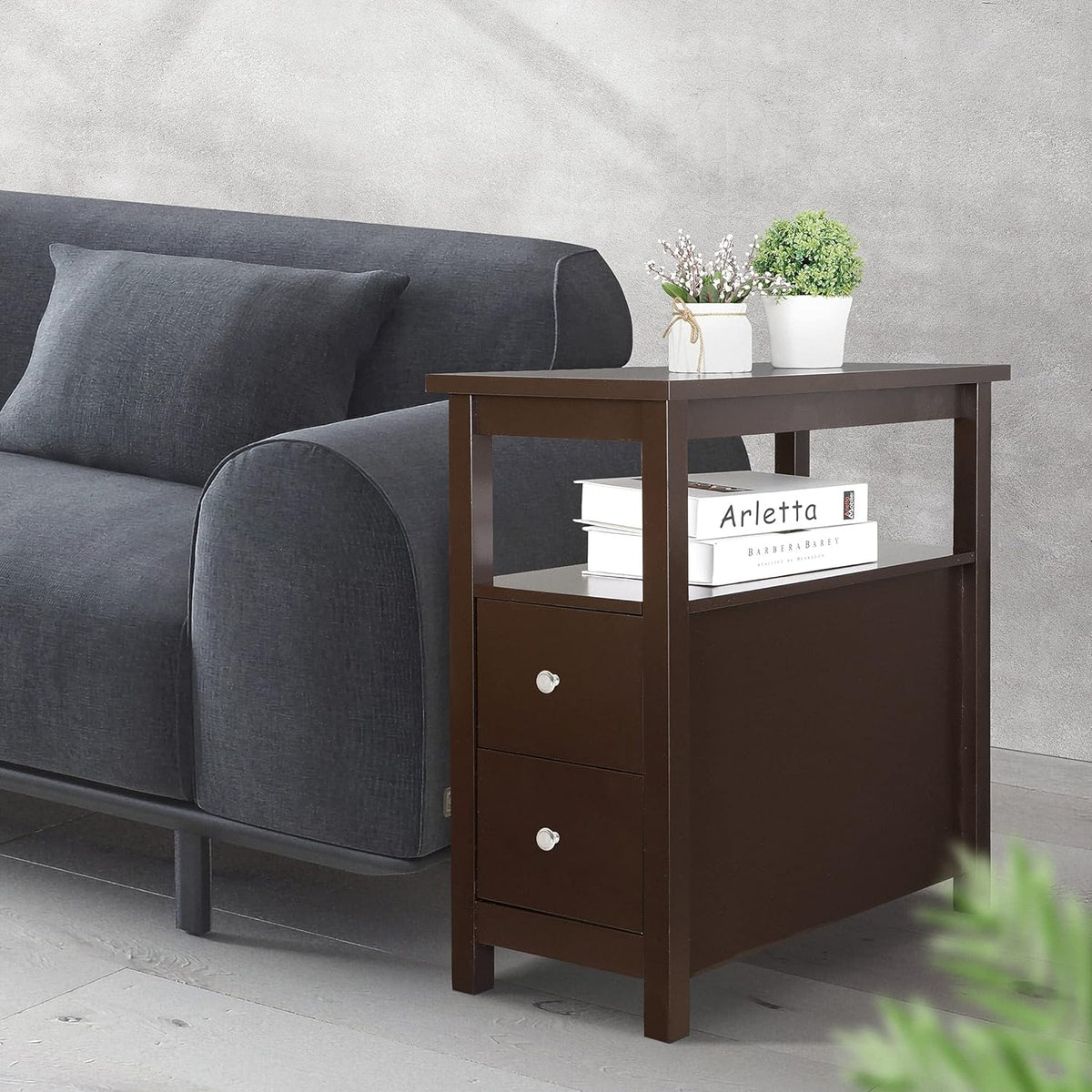 Riafu Minimalist Chair Side End Table With Drawers