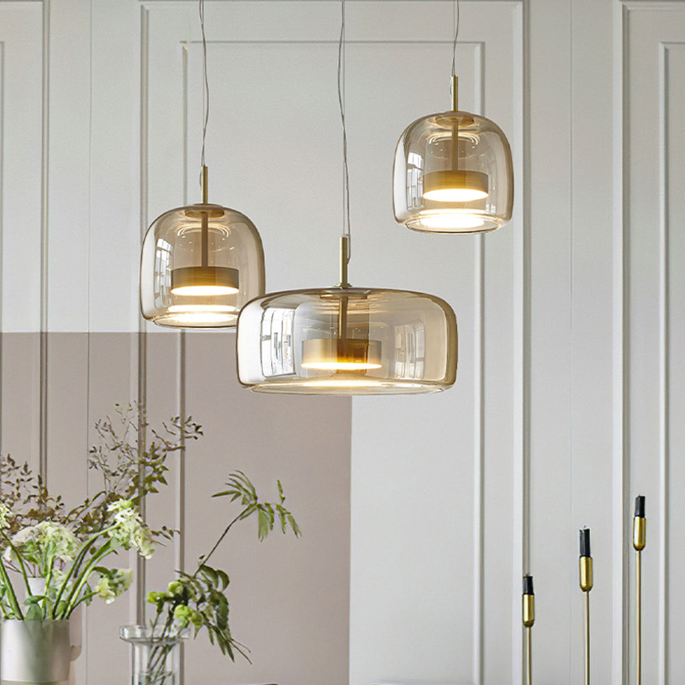 Modern Glass Pendant Light | Amber Dome Shade