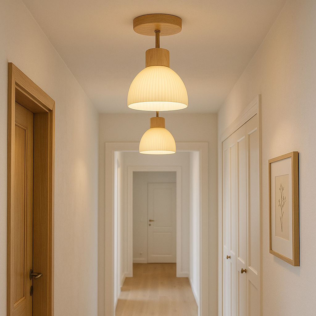 Scandinavian Ceiling Light | Wood Glass Dome Design