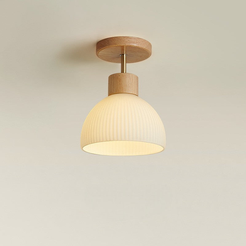Scandinavian Ceiling Light | Wood Glass Dome Design