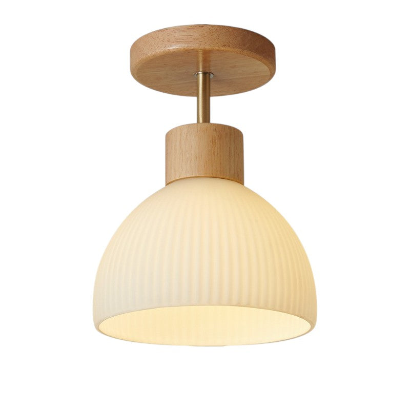 Scandinavian Ceiling Light | Wood Glass Dome Design