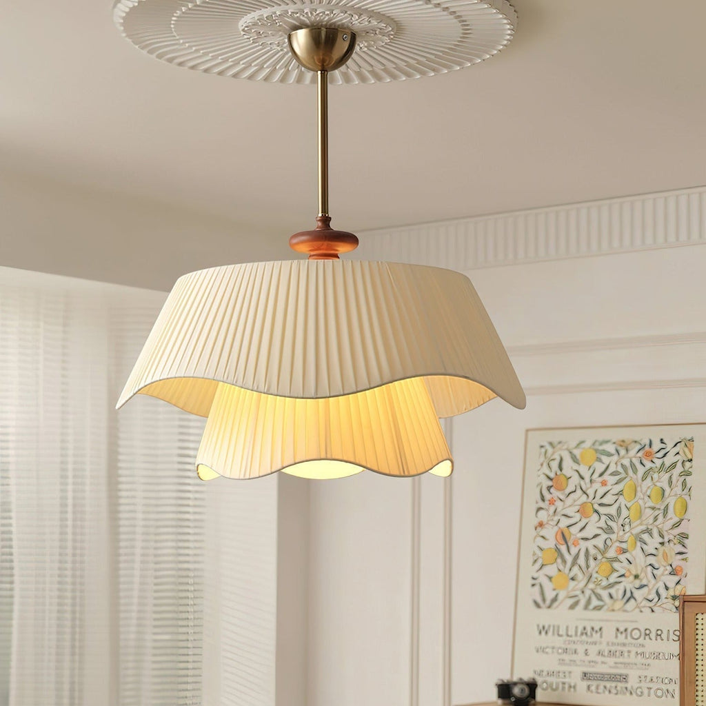 Modern Pendant Light | Pleated Fabric Double-Layer Shade