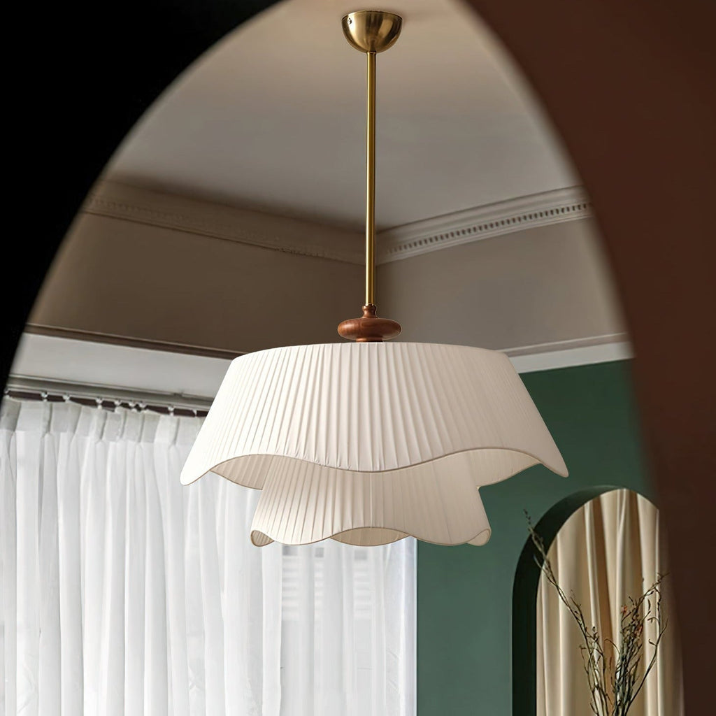 Modern Pendant Light | Pleated Fabric Double-Layer Shade