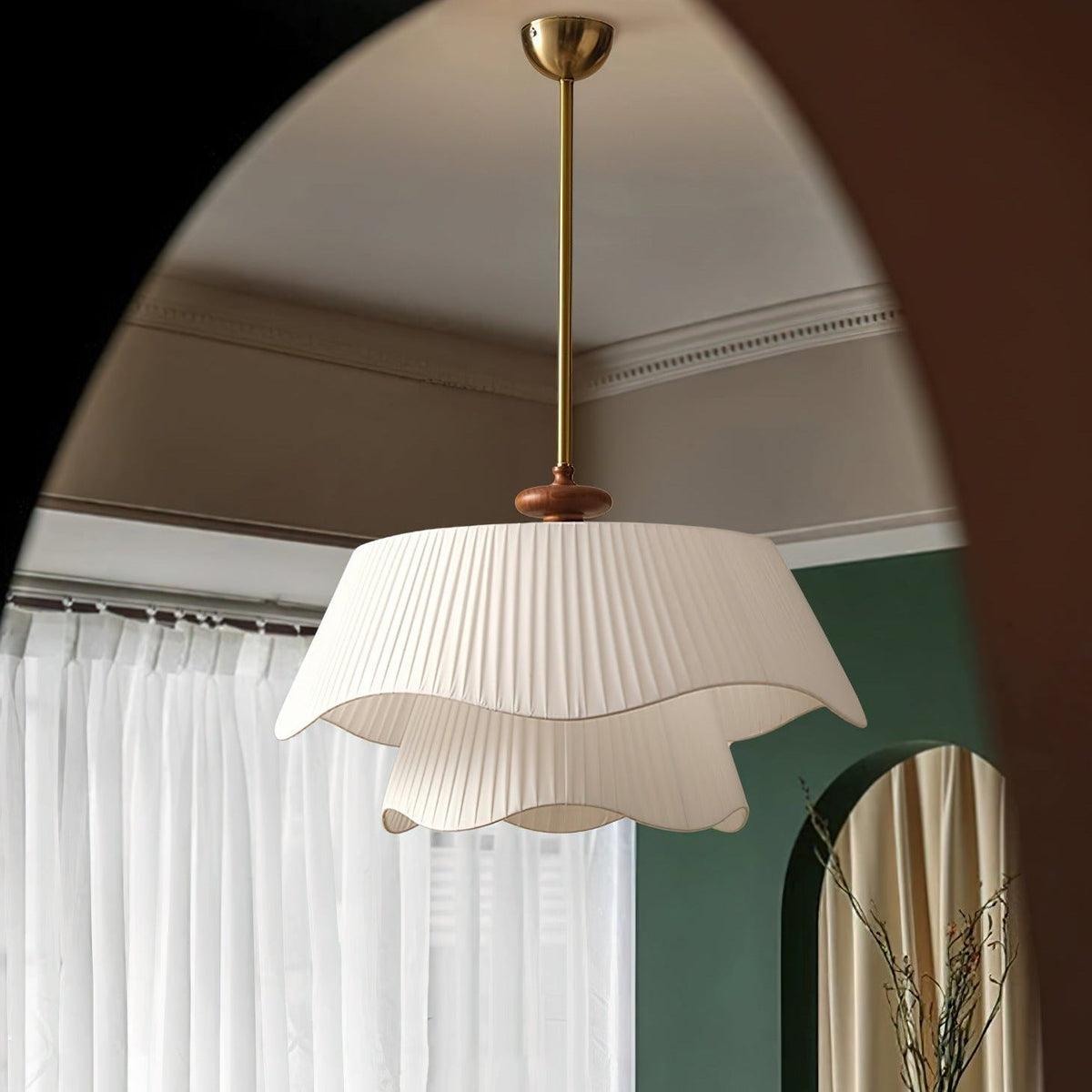 Modern Pendant Light | Pleated Fabric Double-Layer Shade