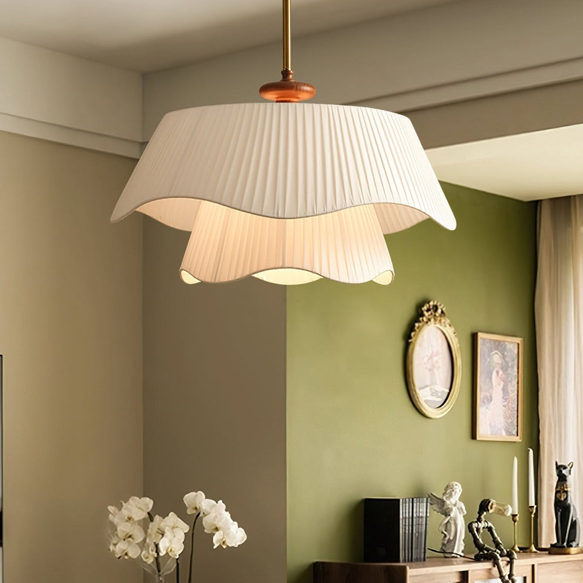 Modern Pendant Light | Pleated Fabric Double-Layer Shade