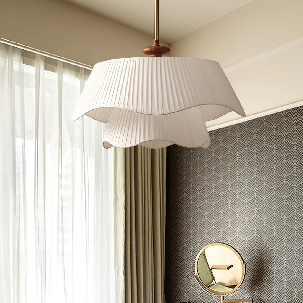 Modern Pendant Light | Pleated Fabric Double-Layer Shade