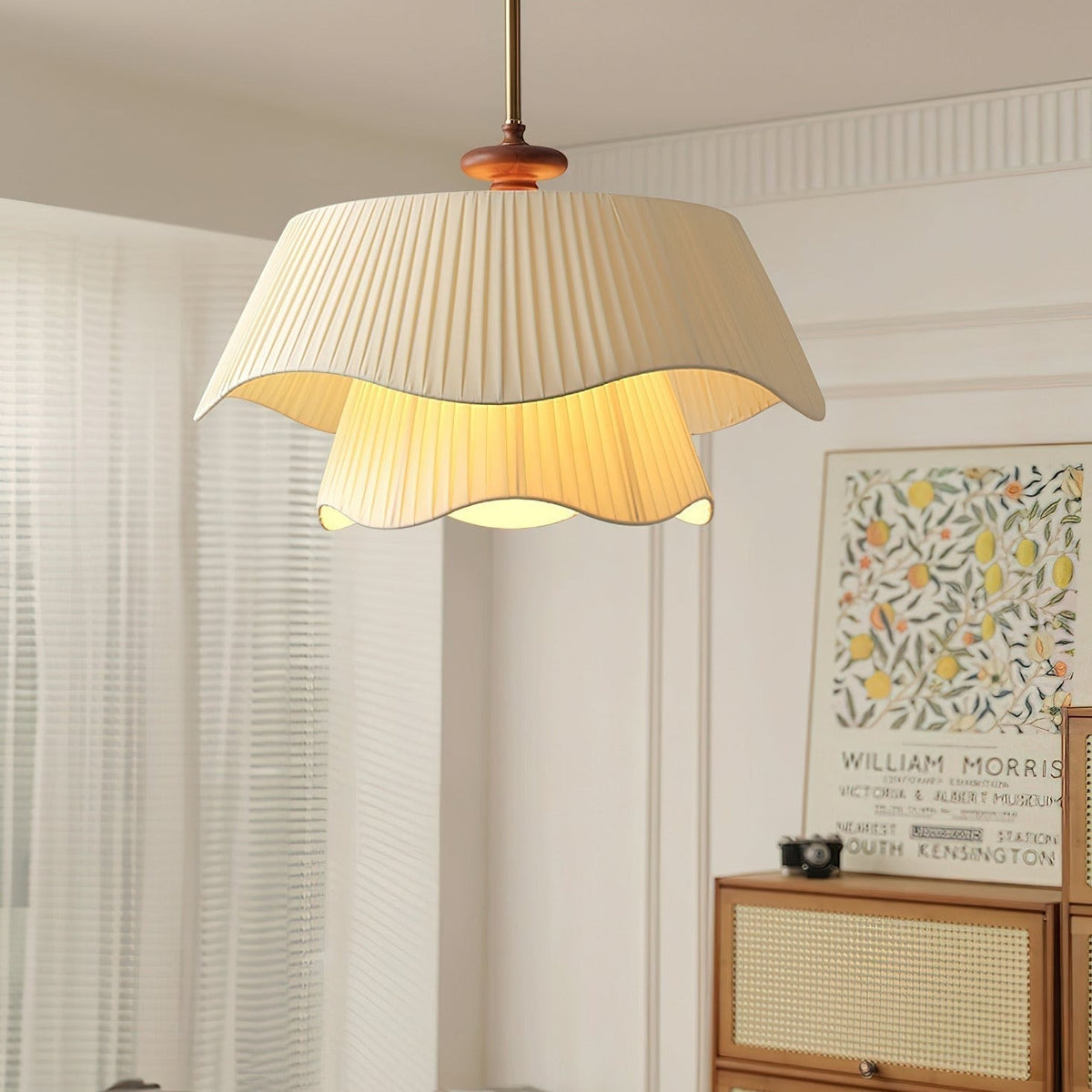 Modern Pendant Light | Pleated Fabric Double-Layer Shade