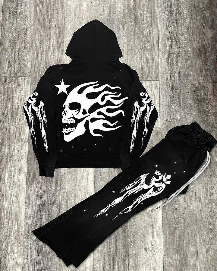 Riafu Women's Black Tracksuit with Heart and Star Graphic Design