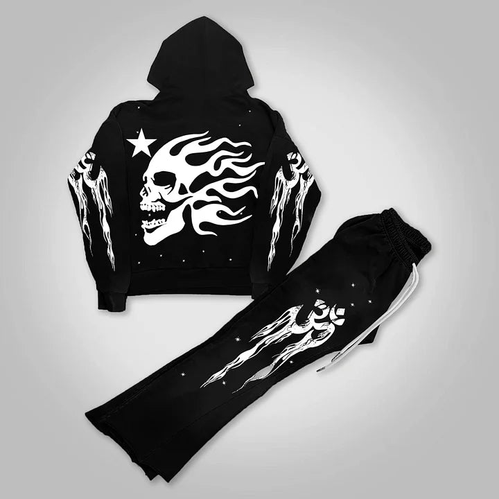 Riafu Women's Black Tracksuit with Heart and Star Graphic Design