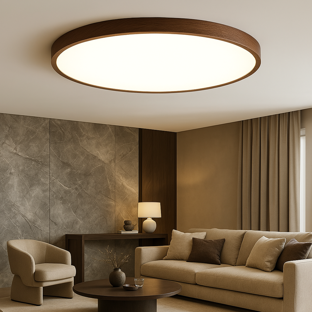 Wood Grain Ceiling Light | Round LED Flush Mount Fixture