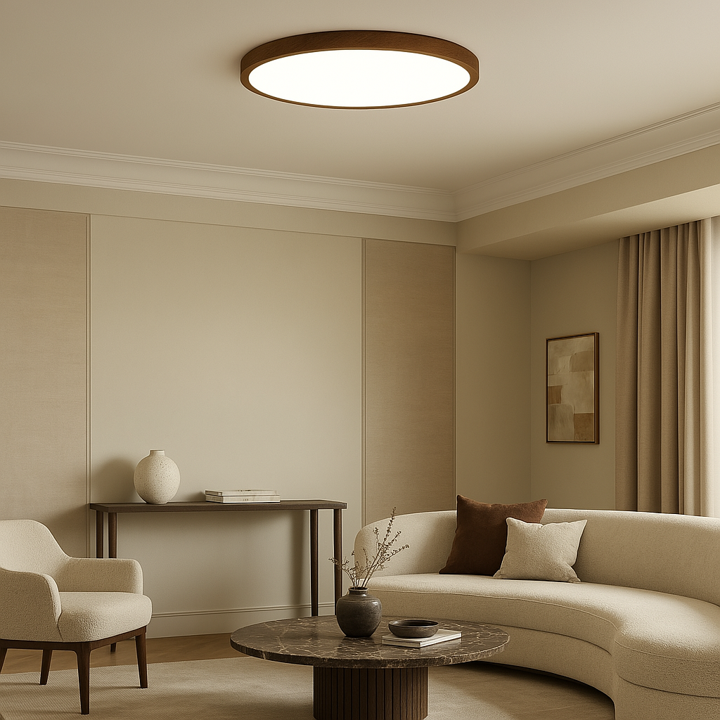 Wood Grain Ceiling Light | Round LED Flush Mount Fixture